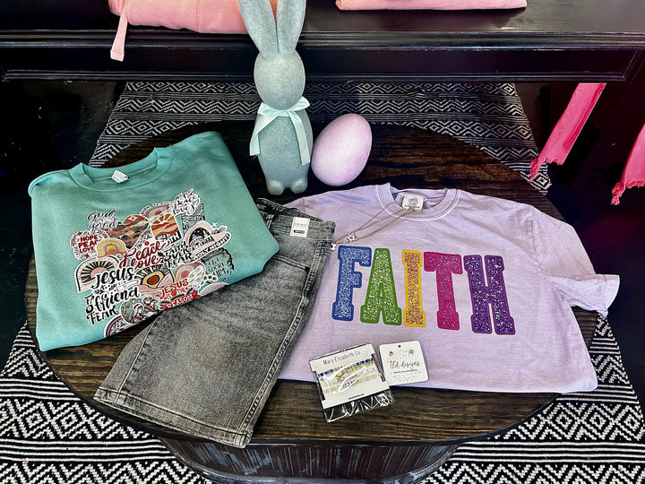"Faith" Faux Glitter/Emb S/S