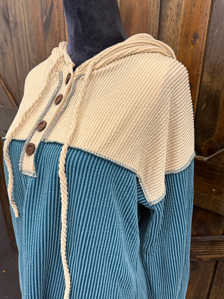 Teal Ribbed Hooded L/S