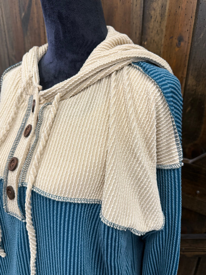 Teal Ribbed Hooded L/S