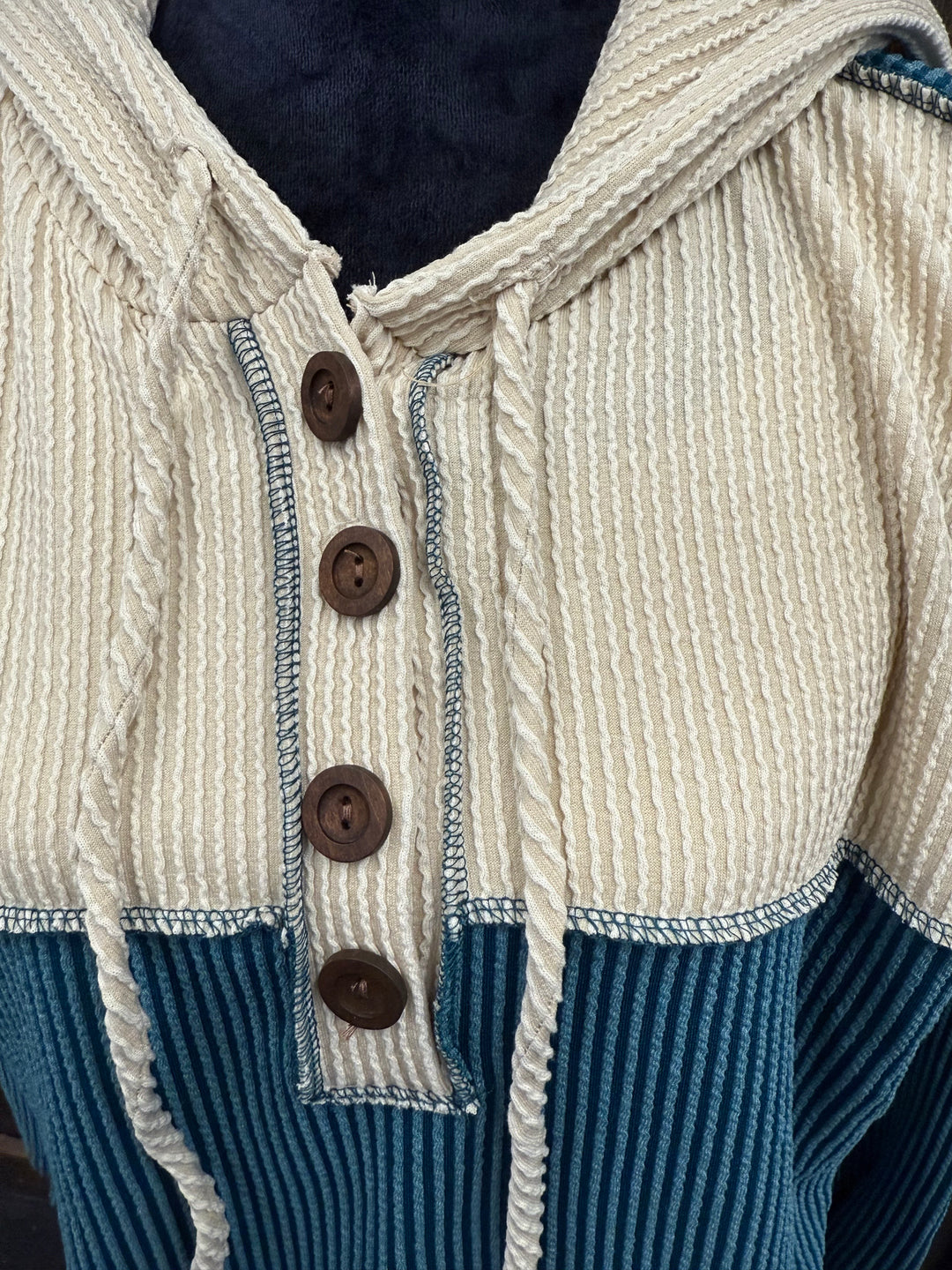 Teal Ribbed Hooded L/S