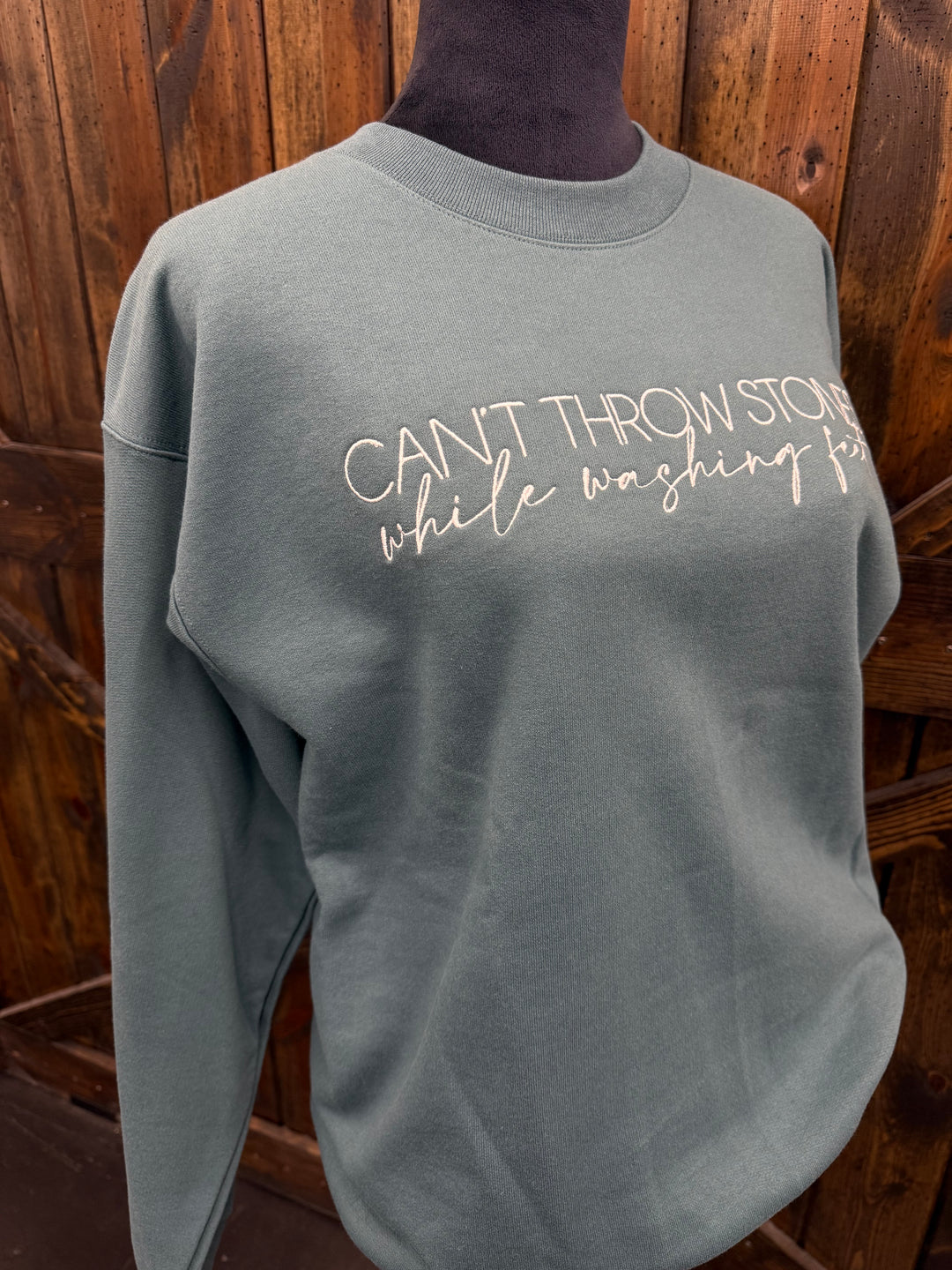 "Can't Throw Stones" Embroidered Crewneck
