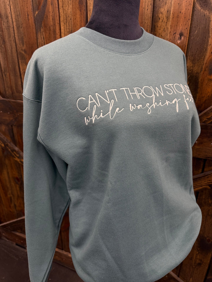 "Can't Throw Stones" Embroidered Crewneck