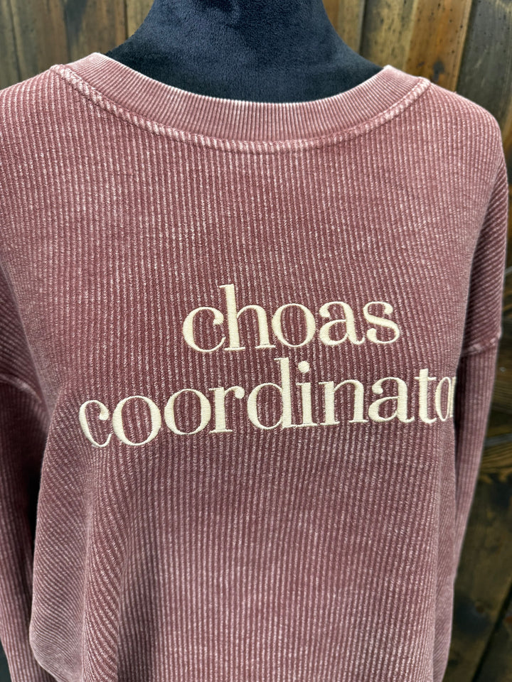 "Chaos Coordinator" Embroidered Ribbed Crewneck