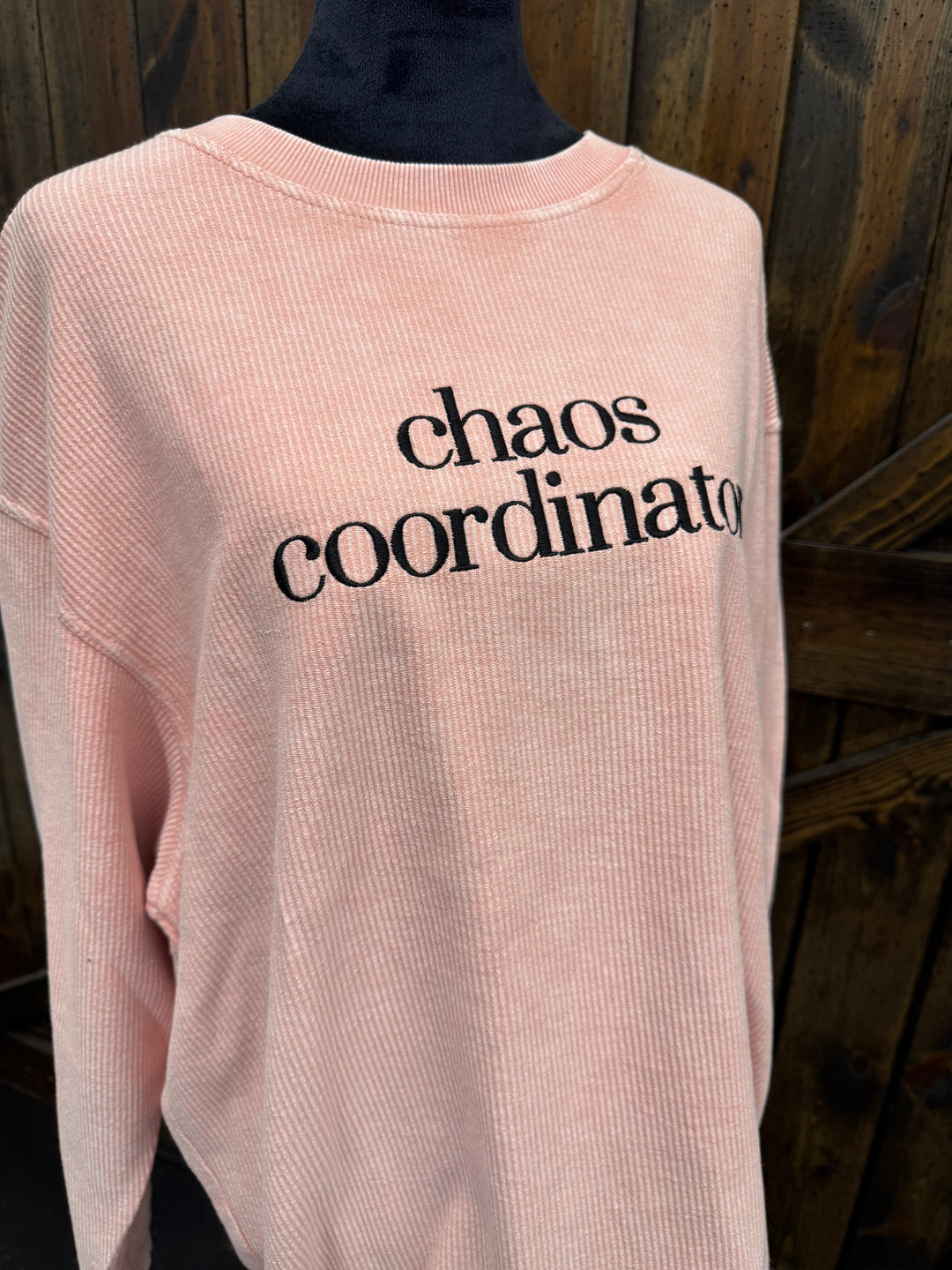 "Chaos Coordinator" Embroidered Ribbed Crewneck