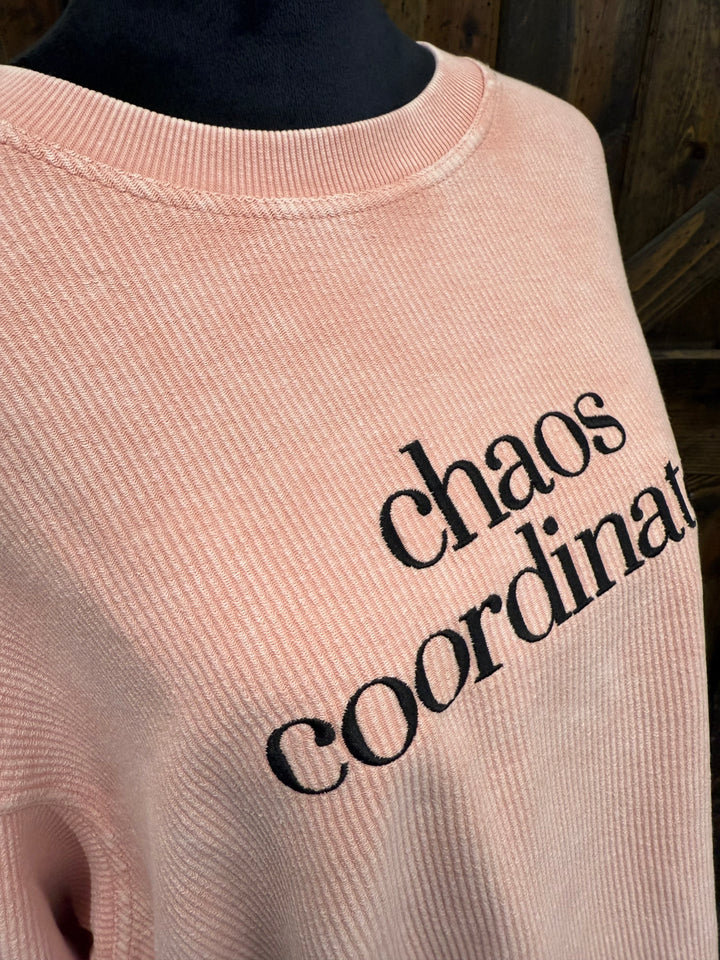 "Chaos Coordinator" Embroidered Ribbed Crewneck