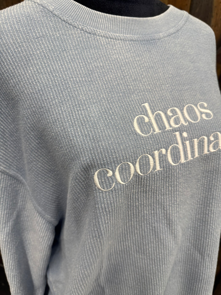 "Chaos Coordinator" Embroidered Ribbed Crewneck
