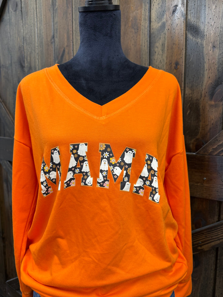 "Mama" Ghost V-Neck L/S