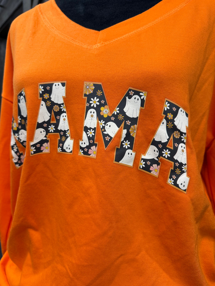 "Mama" Ghost V-Neck L/S