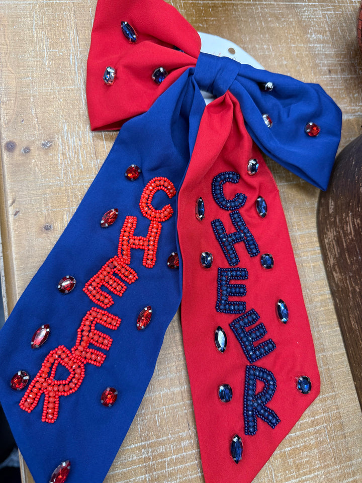 Blue and red 'CHEER' Bow
