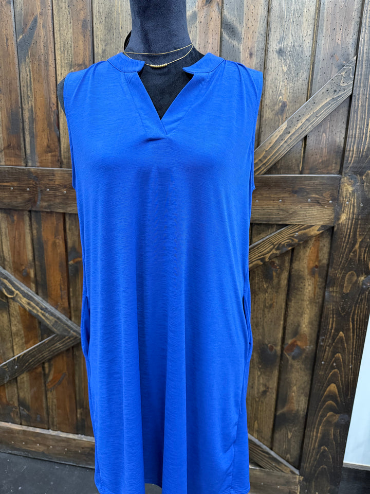 Blue V-Neck Dress
