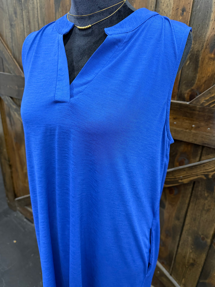 Blue V-Neck Dress