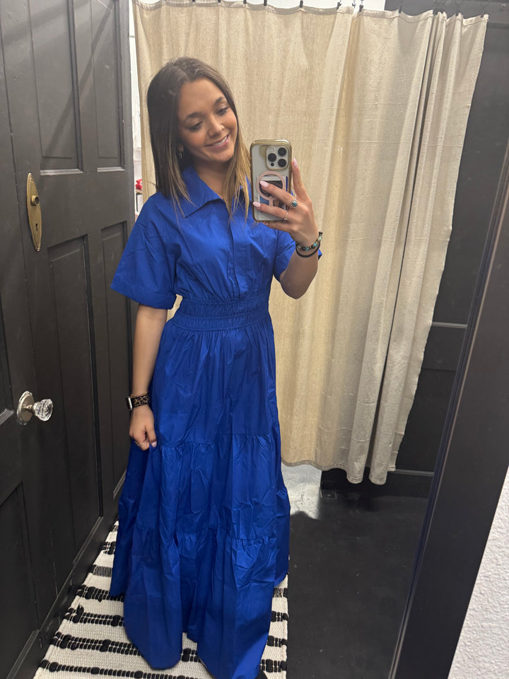 Long Blue Tiered Dress