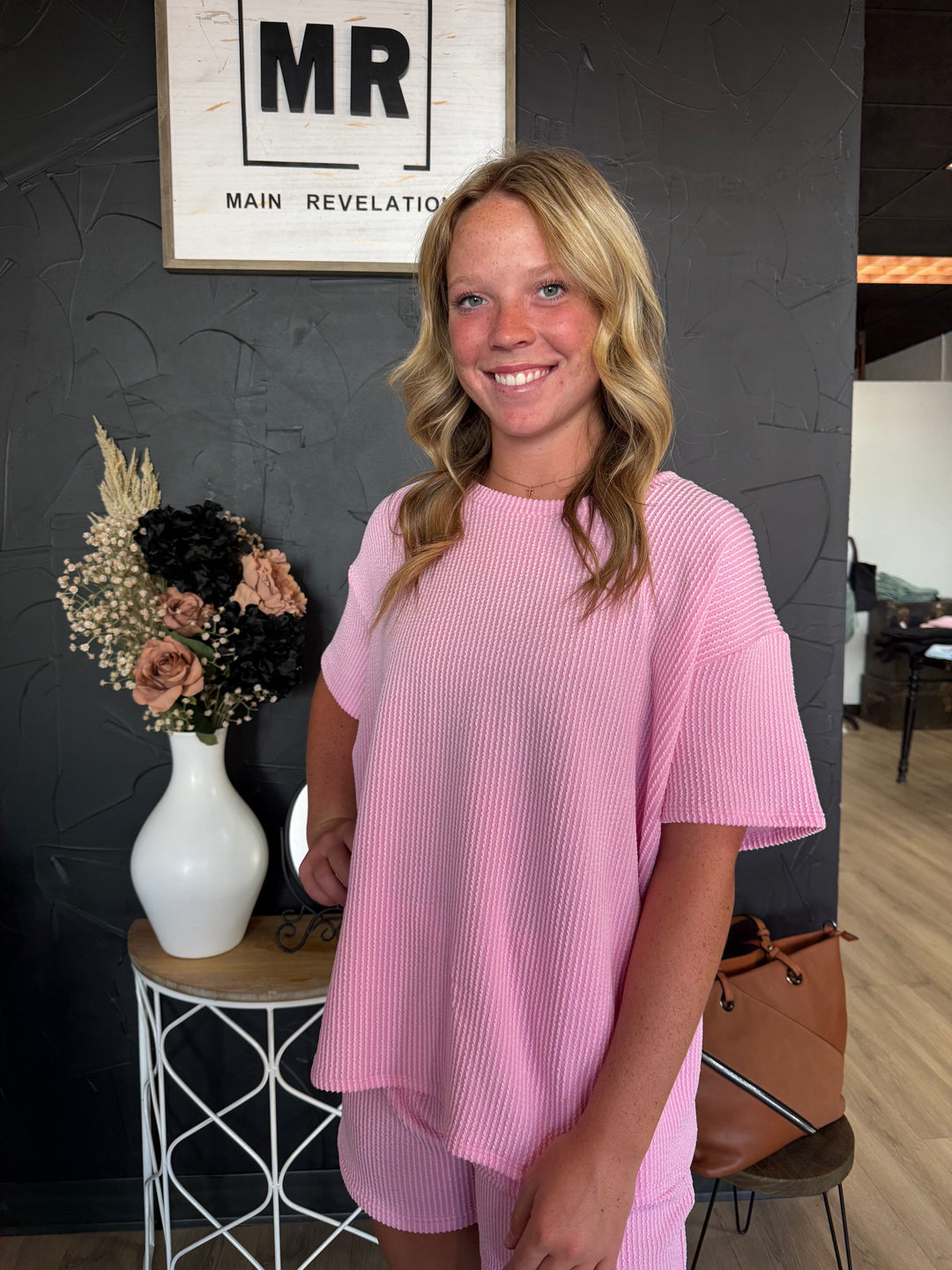 Pink Ribbed Short Set