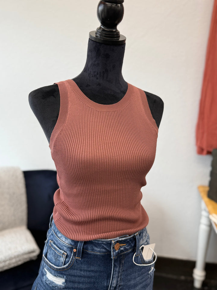 Ribbed High Neck Sleeveless