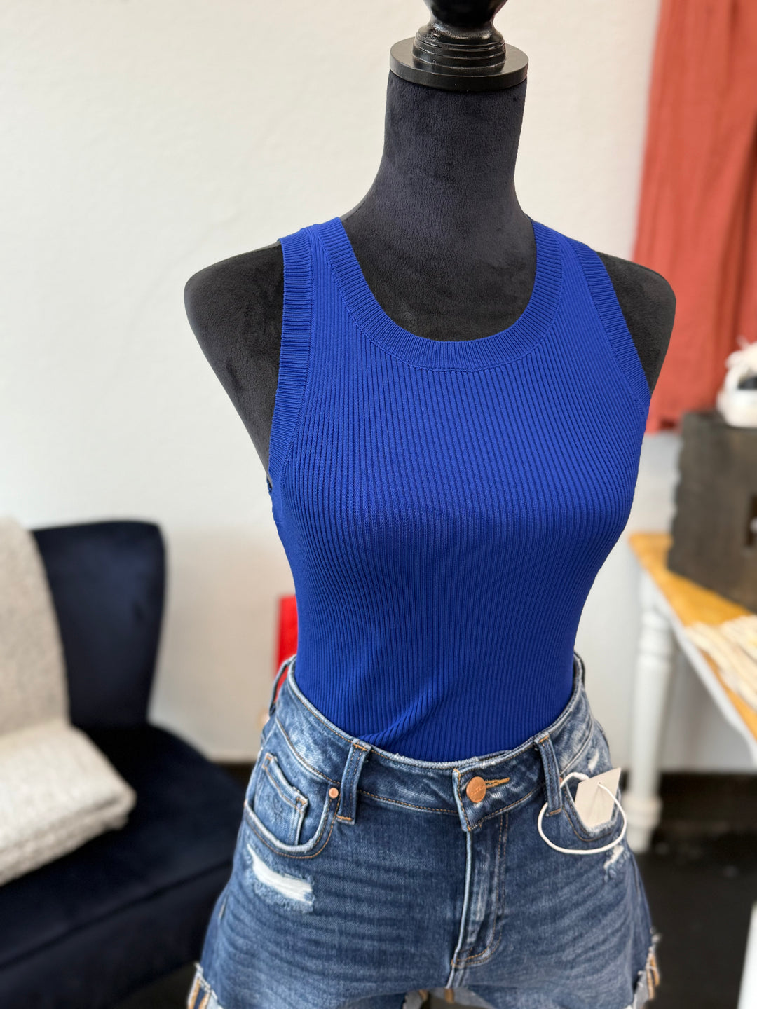 Ribbed High Neck Sleeveless