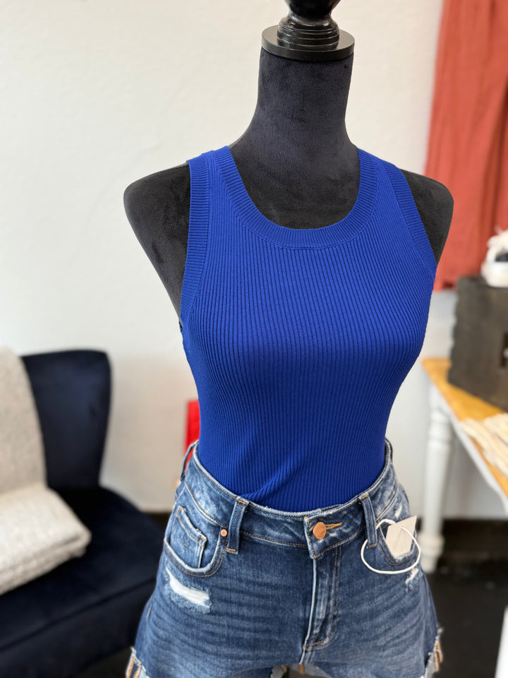 Ribbed High Neck Sleeveless