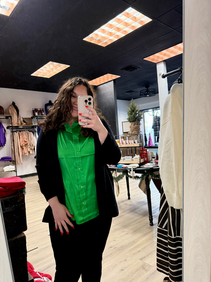 Green Satin Button Up