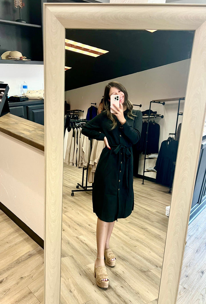 Black Quilted Button Up Dress