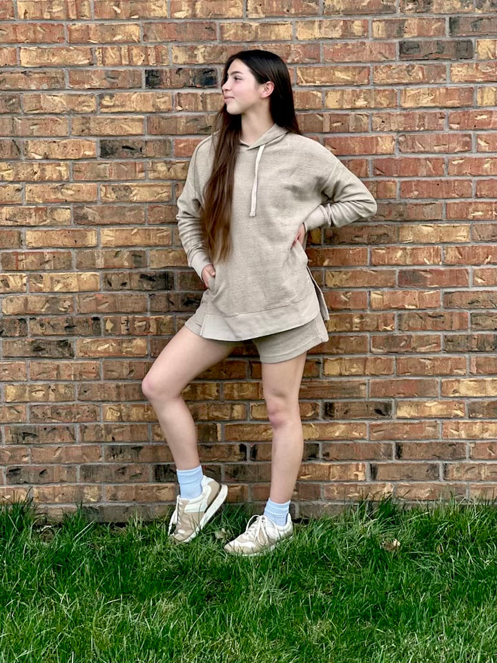 Sand Herringbone Fleece Hoodie