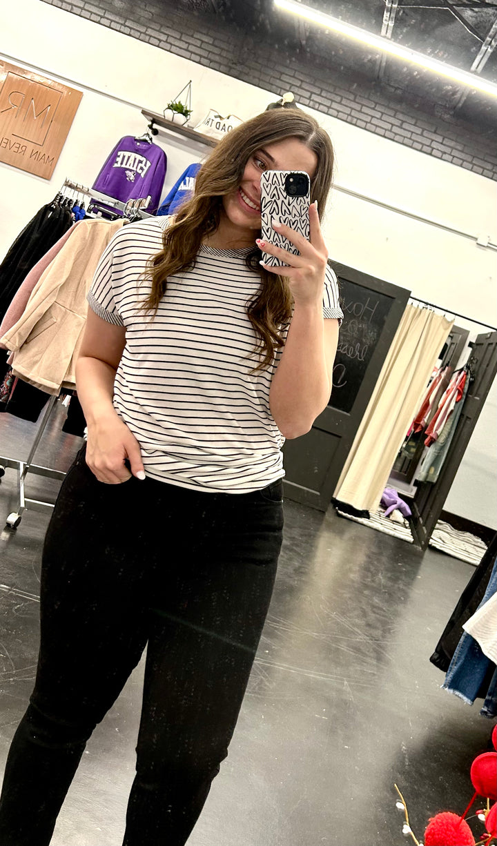 White and Black Striped Soft S/S