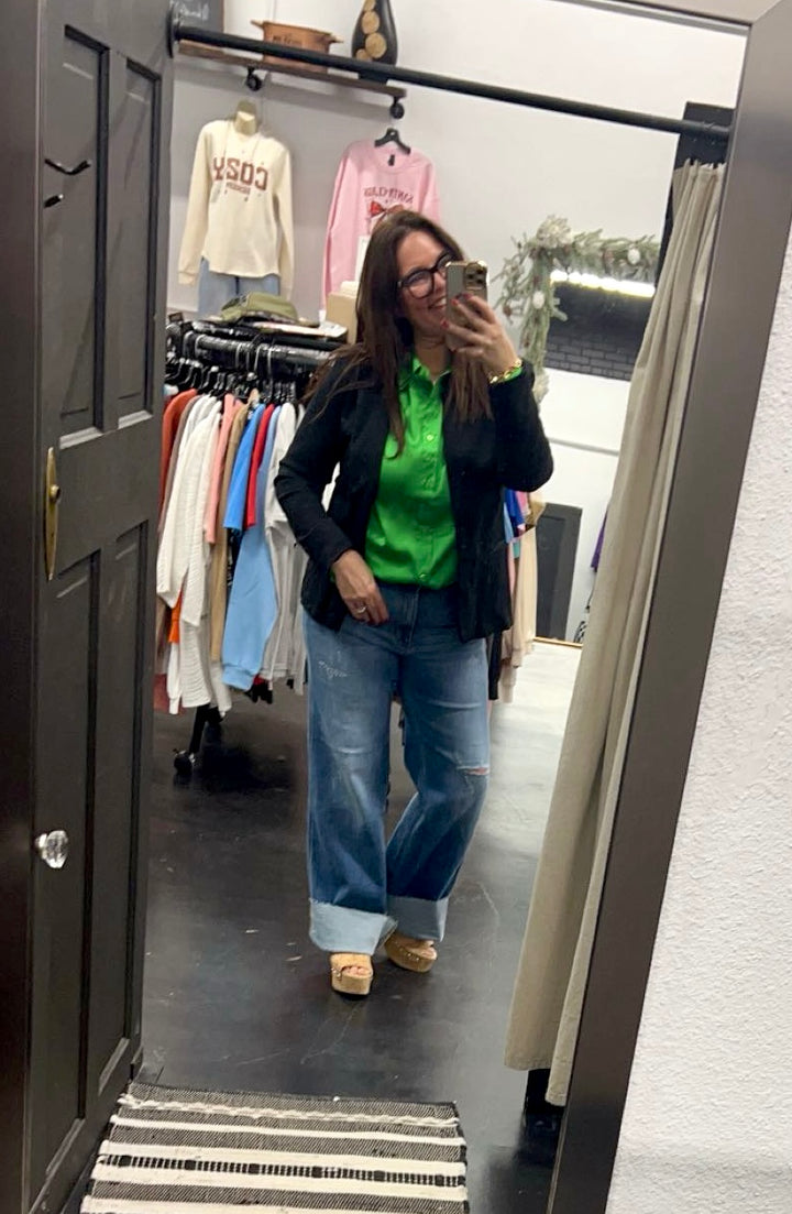 Green Satin Button Up