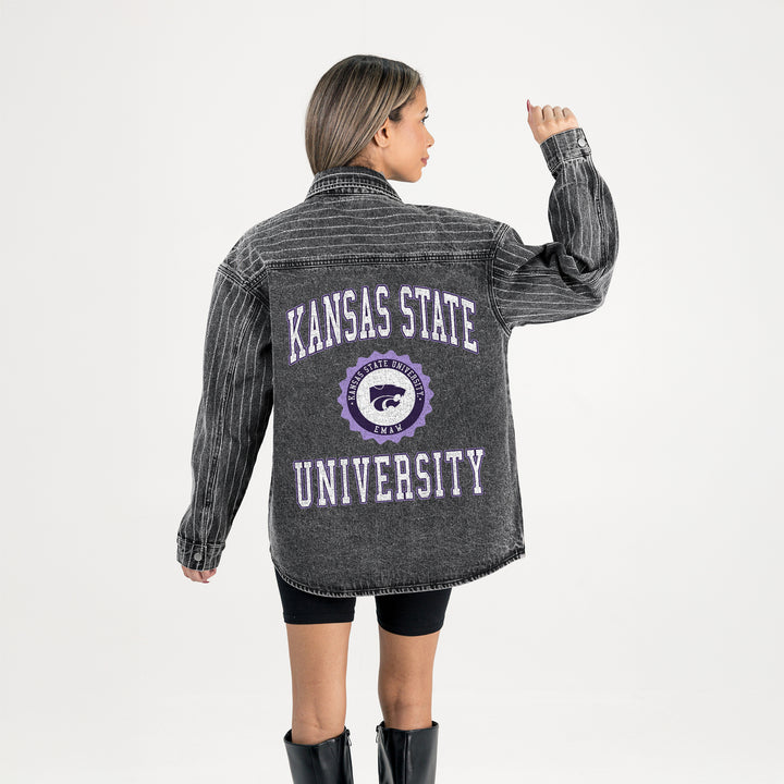 Kansas State Wildcats Micro Rhinestone Stripe Denim Overshirt
