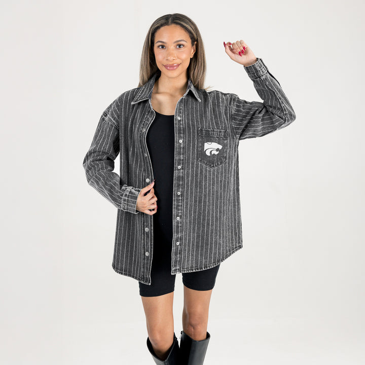 Kansas State Wildcats Micro Rhinestone Stripe Denim Overshirt