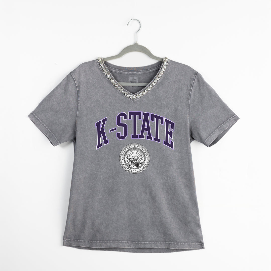 Kansas State Wildcats Rhinestoned V-Neck Tee