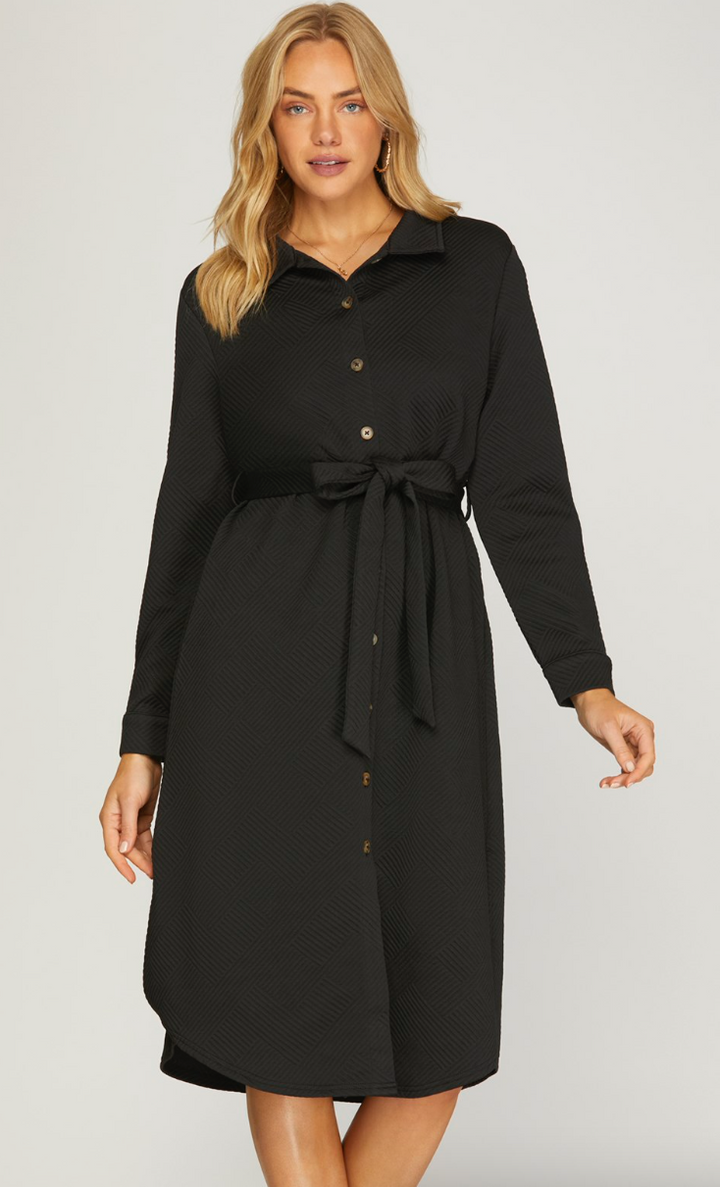 Black Quilted Button Up Dress