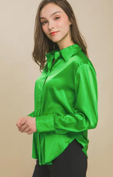 Green Satin Button Up