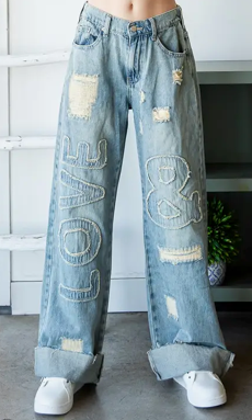 Washed Love Letter Patch Jeans