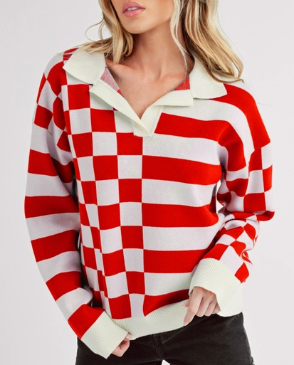 Checkered Bethany Collar Top