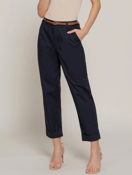 Navy Chino Pants with Braided Belt