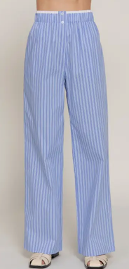 Blue Contrast Boxer Straight Pants