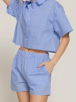 Blue Striped Poplin Shorts