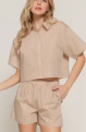 Beige Striped Poplin Shorts