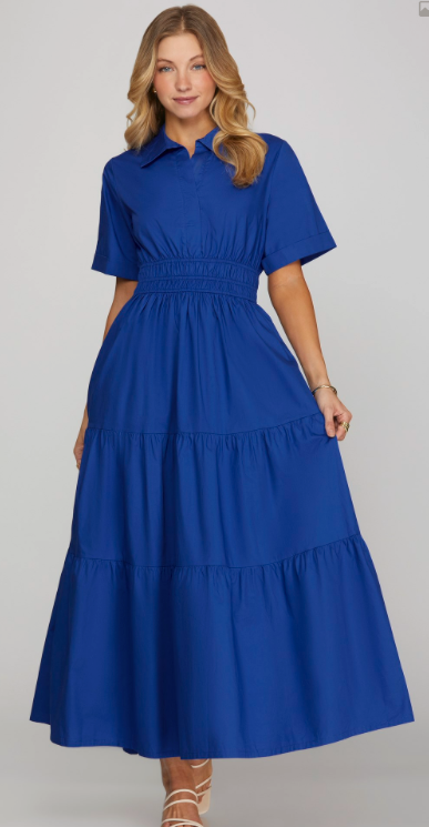 Long Blue Tiered Dress