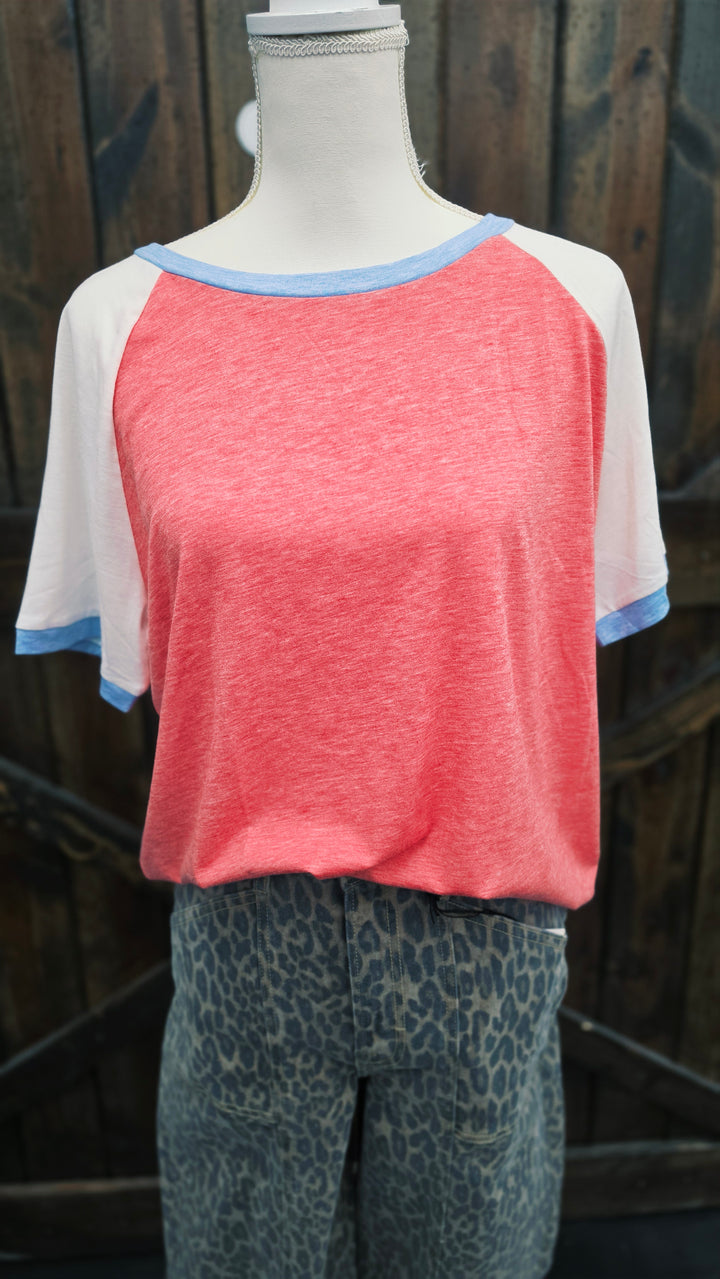 Coral & Sky Raglan Tee