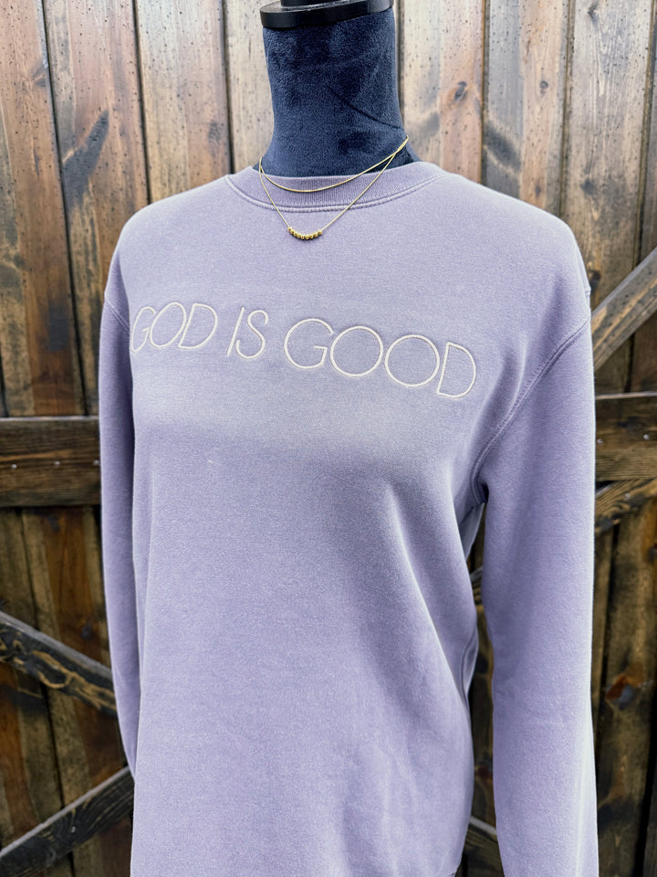 God Is Good Embroidered Crew w/ Sleeve