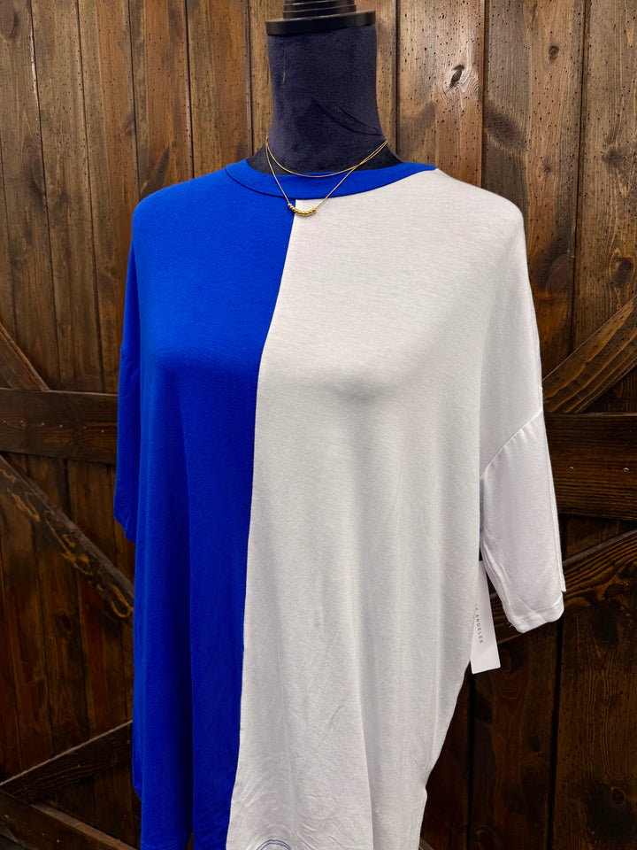 Blue & White Split Blouse