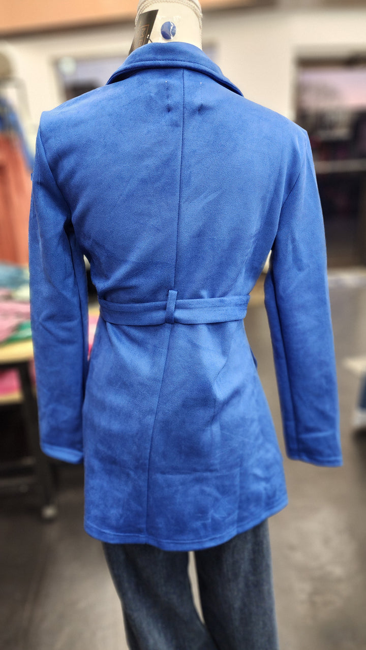 Blue Suede Trench Coat