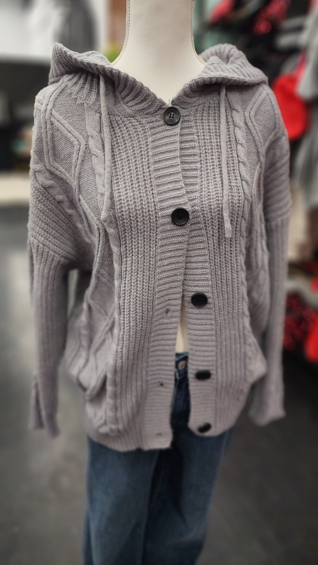 Hooded Twisted Knit Cardigan