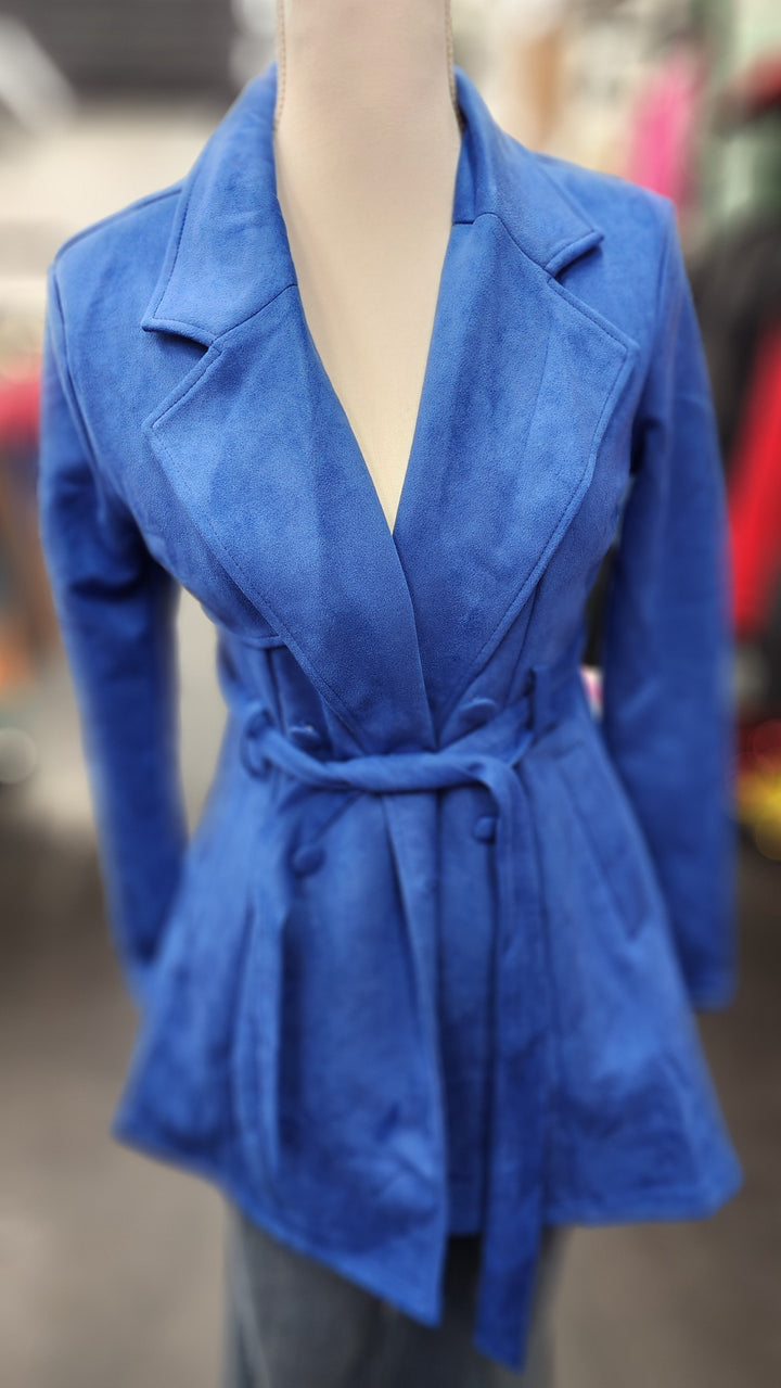 Blue Suede Trench Coat