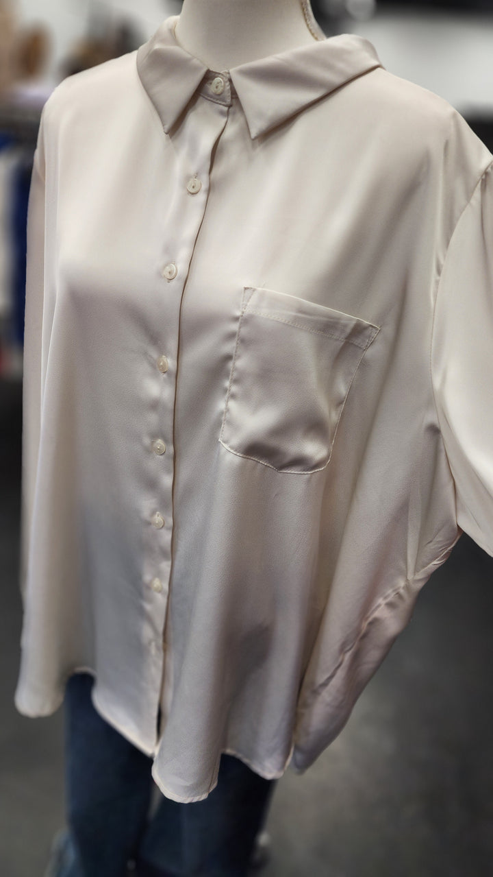 Ivory Satin Button Up - 3X-Large