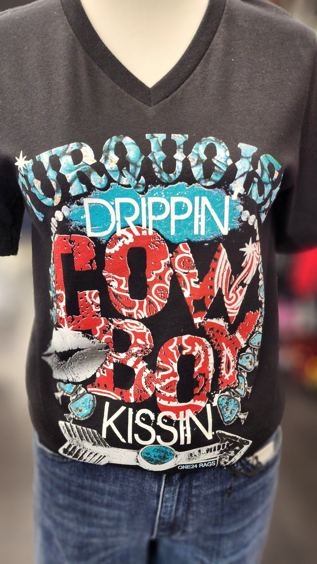 Turquoise Drippen Cowboy Kissin Tshirt