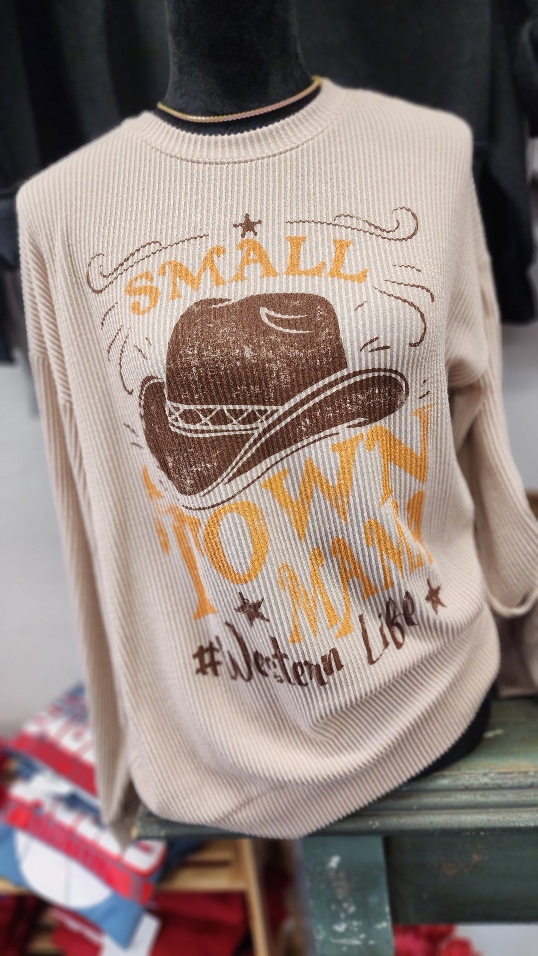 Ribbed "Small Town Mama" Crewneck