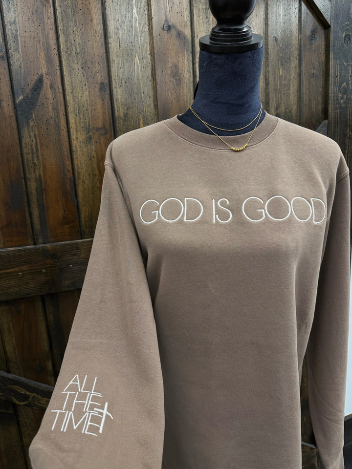God Is Good Embroidered Crew w/ Sleeve