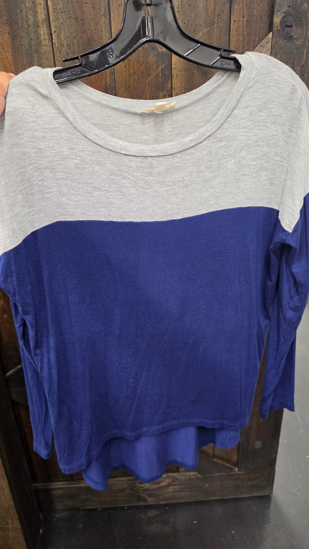 Gray and Blue Long Sleeve Top