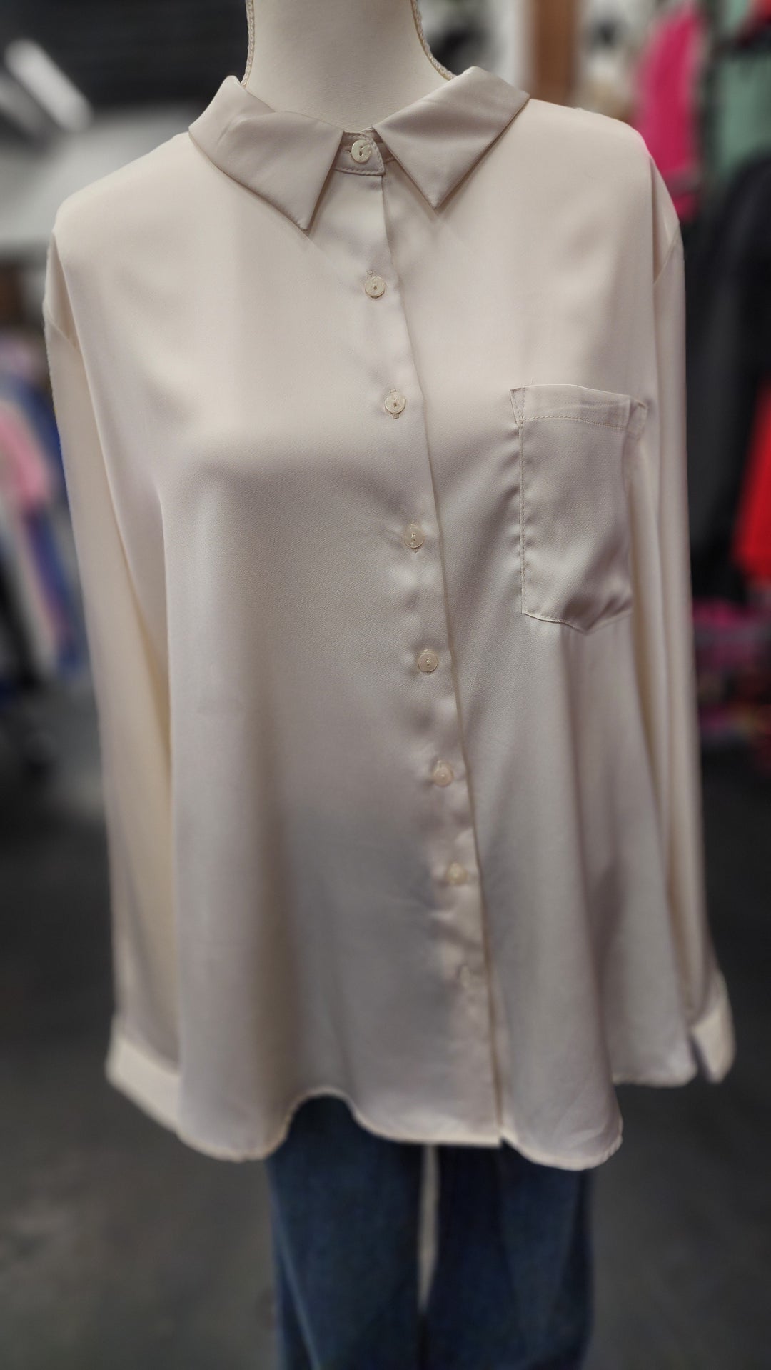 Ivory Satin Button Up - 3X-Large