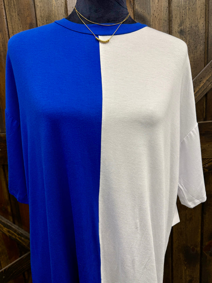 Blue & White Split Blouse
